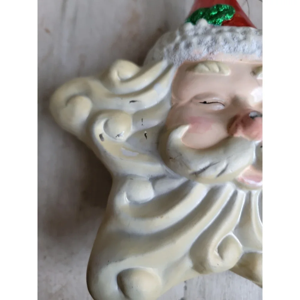 Santa AS IS vintage star large ornament blow mold Xmas mistletoe glitter unique